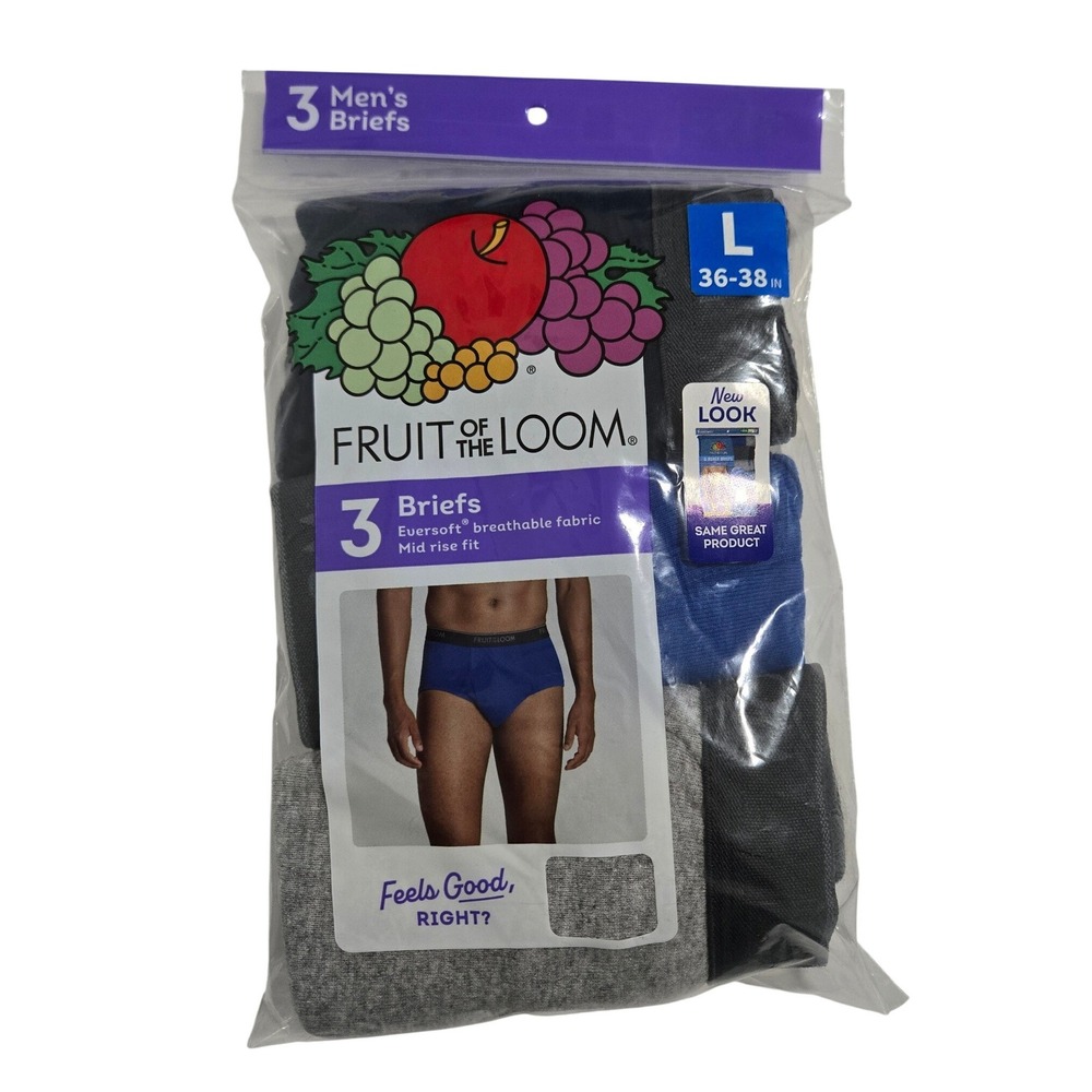 Fruit of the Loom Mens Briefs Assorted Eversoft Breathable 3-Pack Large 36-38